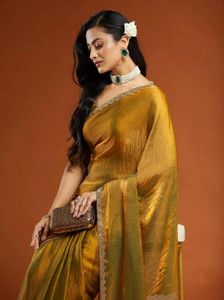 BRAHMSHAKTI Embellished Bollywood Tissue, Pure Silk Saree