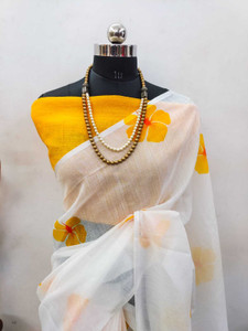 Gajal Printed Kanjivaram Linen, Cotton Linen Saree