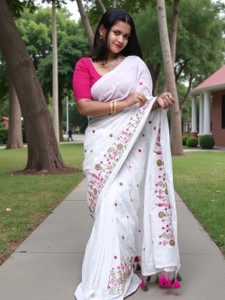 SMRITI HANDLOOM Embroidered Handloom Handloom Pure Cotton Saree