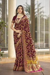 Sariya Woven Kalamkari Jacquard, Silk Blend Saree