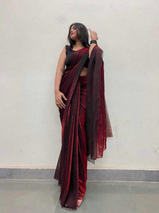 Vragi Solid/Plain Bollywood Lycra Blend Saree