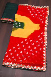 ASTEYAM Printed Bandhani Georgette Saree