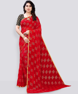 FABMORA Embellished, Printed Bollywood Chiffon Saree
