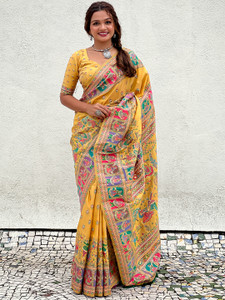 Nayanthara Trends Woven Saree with Attached Blouse Semi-Pashmina Saree