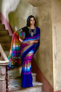 SRINJAN FASHION Color Block Handloom Handloom Cotton Linen Saree