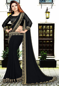 Suvali Fashion Temple Border Banarasi Lycra Blend, Chiffon Saree