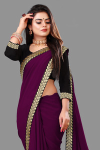 sadika Solid/Plain, Embellished Bollywood Georgette, Chiffon Saree