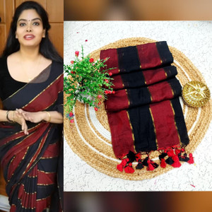 Roy saree center Striped Handloom Mulmul Saree