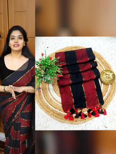 Roy saree center Striped Handloom Mulmul Saree