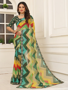 Kanooda Prints Embellished Leheria Chiffon Saree