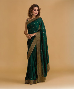 Trendmalls Embroidered Bollywood Silk Blend Saree