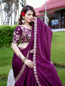 K 5 FASHION Embroidered Bollywood Chiffon Saree