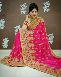 JKGEMS Printed, Embroidered Bollywood Georgette Saree
