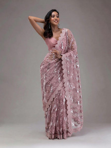 Trendmalls Embroidered, Woven Bollywood Net Saree