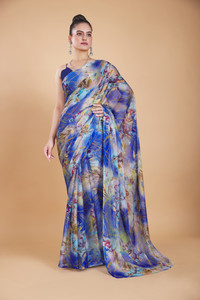 GARDEN VARELI Floral Print Bollywood Chiffon Saree