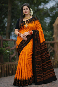 Sumit Textiles Printed Sambalpuri Cotton Blend Saree