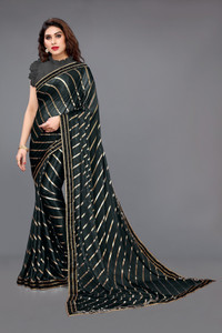 AKFABRICS Striped Bollywood Lace Saree