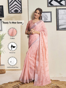Satrani Solid/Plain Bollywood Cotton Blend Saree