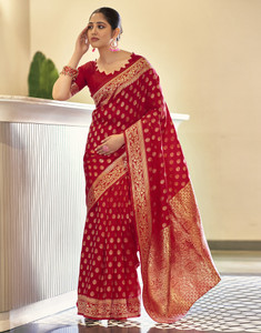 Samah Woven, Embellished, Self Design Banarasi Silk Blend, Jacquard Saree