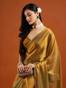 RUKHA FAB Solid/Plain, Embellished, Embroidered Bollywood Organza Saree