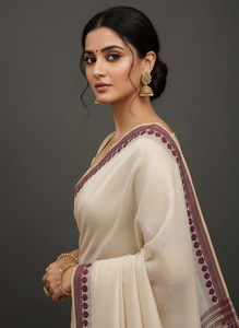 MUSHAK Woven, Temple Border, Striped, Floral Print, Solid/Plain Gadwal Cotton Silk Saree