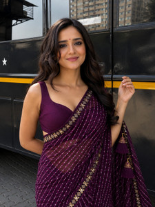 Maadienterprise Striped Bandhani Georgette Saree