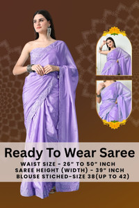Pionex Printed Pre Draped Saree Chiffon, Silk Blend Saree
