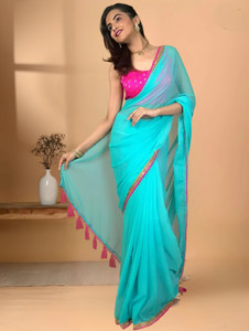Aastikay Embroidered Bollywood Chiffon, Georgette Saree