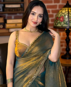 PD CLOTH VILLA Embellished Bollywood Tissue, Pure Silk Saree