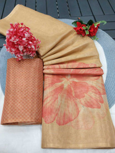 ASHTA Floral Print Daily Wear Pure Cotton, Cotton Silk Saree