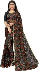 KREZVI Self Design, Temple Border, Embroidered, Floral Print, Solid/Plain Bollywood Silk Blend, Pure Silk Saree