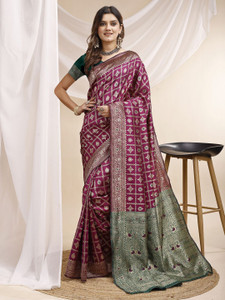 Shree Fashion Purple Banarasi Cotton Blend Saree - Image 2