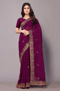 FluteFashion Embroidered Bollywood Georgette Saree