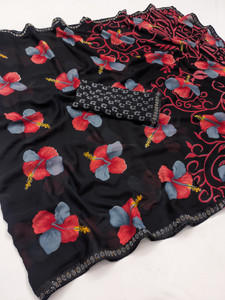 Anand Sarees Embellished, Floral Print Bollywood Georgette, Lace Saree