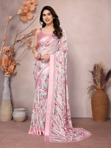 peer store Printed, Graphic Print, Hand Painted, Color Block, Floral Print Bollywood Chiffon, Georgette Saree