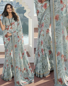 MEETVIN COUTURE Printed, Self Design, Graphic Print, Floral Print, Checkered, Solid/Plain Bollywood Georgette, Chiffon Saree