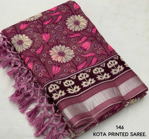KHIMAJMAAFASHION Applique, Printed, Digital Print, Blocked Printed Kota Doria Cotton Silk Saree