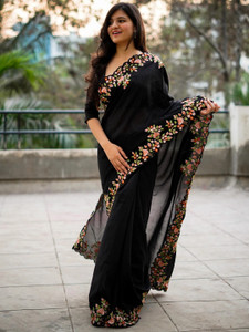 Sareemall Embroidered Bollywood Silk Blend Saree