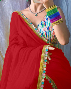 Edina Solid/Plain Bollywood Georgette Saree