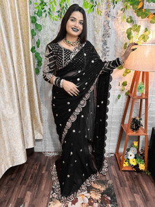 jashvicreation Embroidered, Embellished, Floral Print Bollywood Georgette Saree