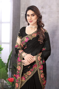 Radheradhey Embroidered, Floral Print Bollywood Georgette Saree