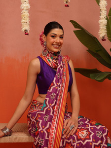 SILK ZONE प्रिंटेड पटोला कॉटन सिल्क साड़ी