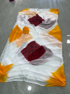 DJ Creations Tie-Dye, Printed, Checkered, Self Design, Solid/Plain Bandhani Chiffon Saree