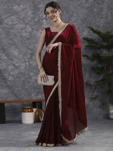 JAINICA Solid/Plain Bollywood Tissue Saree