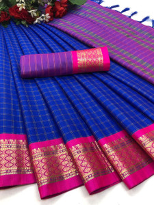 RUHKURSH Woven, Checkered Chettinadu Cotton Silk, Jacquard Saree