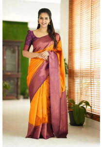 SARIMANIA Self Design, Woven Kanjivaram Pure Silk, Art Silk Saree