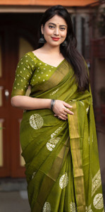 balaji world Printed Banarasi Cotton Blend, Dupion Silk Saree