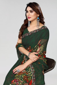ANIRAV प्रिंटेड रोज़ पहनने वाली जोर्जेट साड़ी - Image 5