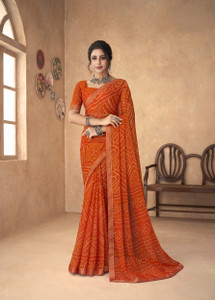 Divastri Floral Print, Geometric Print, Digital Print, Printed Bandhani Chiffon Saree