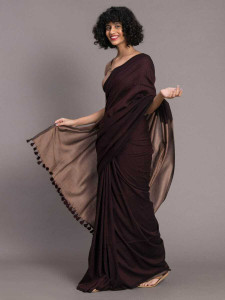 ROONG DHAGAA Solid/Plain Handloom Cotton Blend Saree